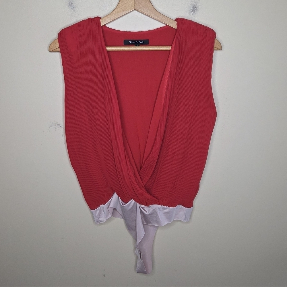 Strut & Bolt Red Pleated Surplice Bodysuit with Shoulder Pads Size Large